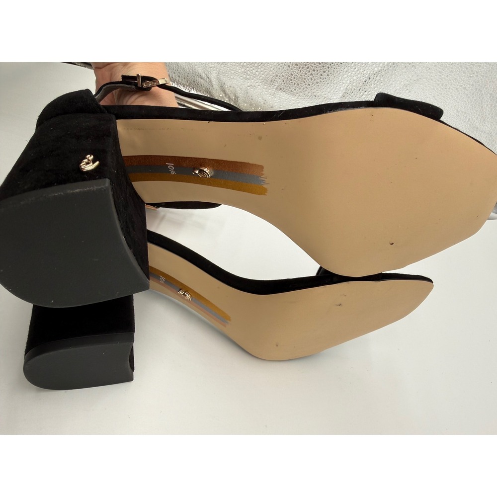 Sam Edelman Daniella Sandals New Womens 10.5 Black Suede Block Heel Ankle - Picture 5 of 8